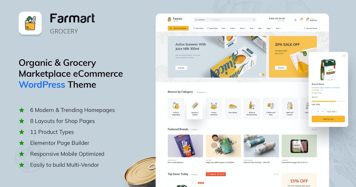 Farmart - Organic & Grocery Marketplace WordPress Theme