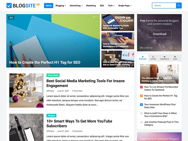 BlogSite Pro WordPress Theme - WPEnjoy