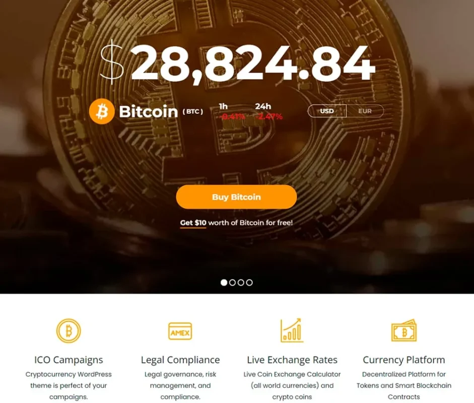 Cryptocurrency WordPress Theme: Tokens & Blockchain Template by Visualmodo