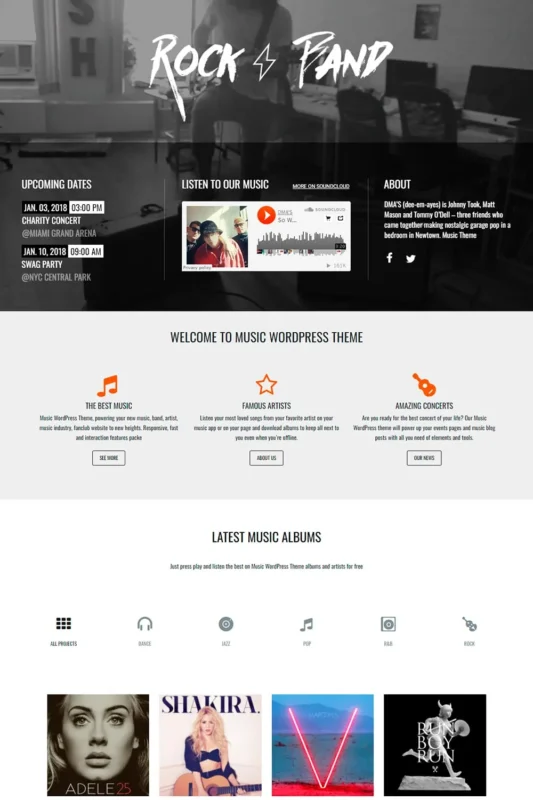 Music WordPress Theme DJ, Band & Artist Template - Visualmodo