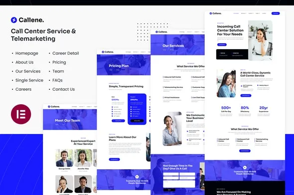 Callene Call Center Service & Telemarketing Elementor Template Kit Business & Services