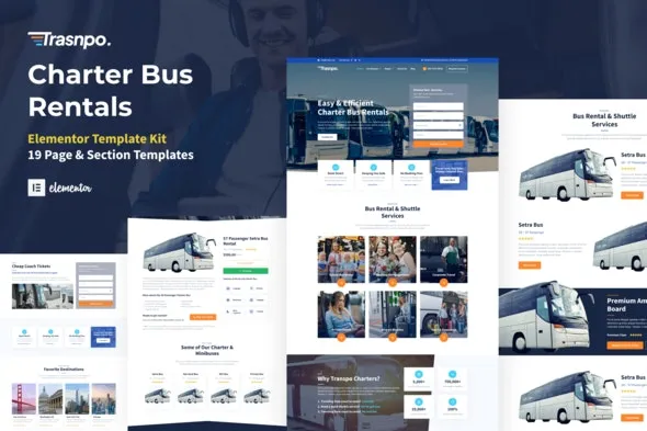 Transpo - Charter Bus Rental Company WordPress Elementor Template Kit