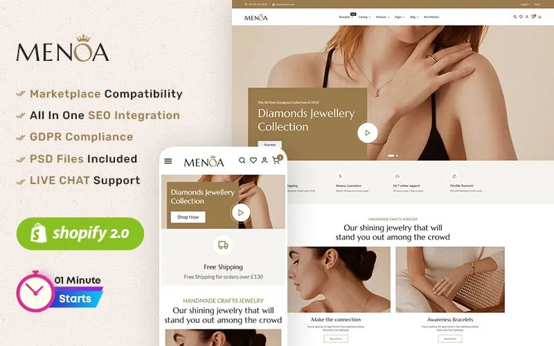 Menoa - A Luxurious Jewelry & Imitation - Shopify Responsive Theme