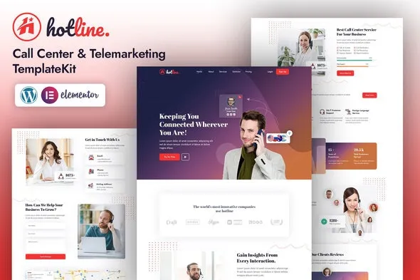 Hotline Call Center &Telemarketing Elementor Template Kit