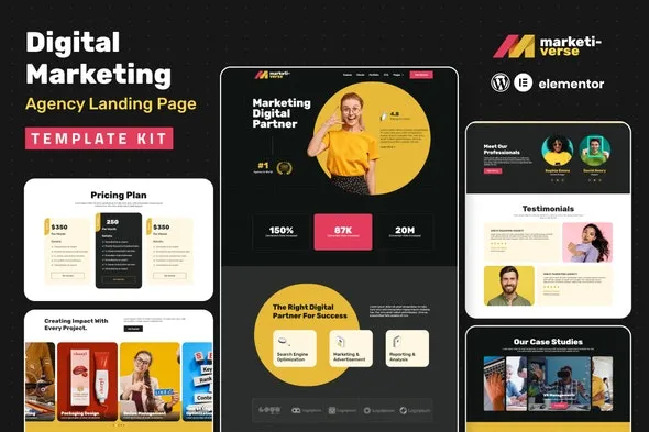 Marketiverse – Digital Marketing Services Landing Page Elementor Template Kit