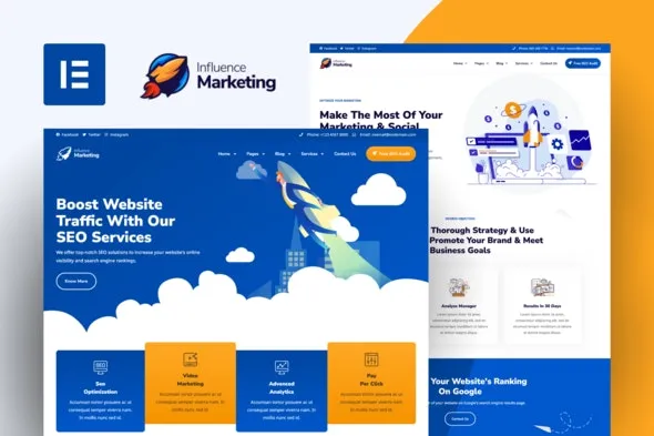 Influence Marketing - SEO & Digital Agency Elementor Template Kit