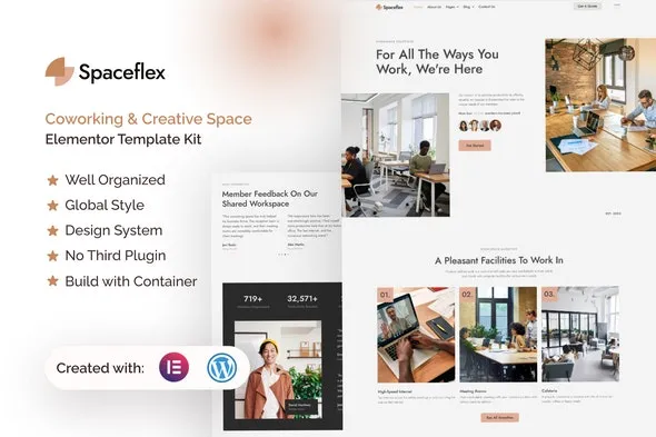 SpaceFlex – Coworking & Creative Space Elementor Pro Template Kit