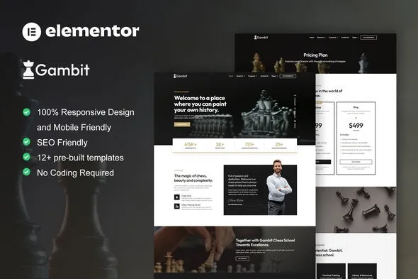 Gambit - Chess Club Courses & Training Elementor Template Kit