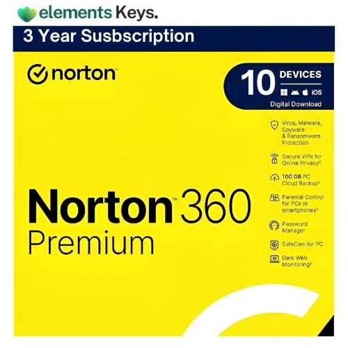 Norton 360 Premium | Advanced security and virus protection for 10 devices | 3 Year Subscription