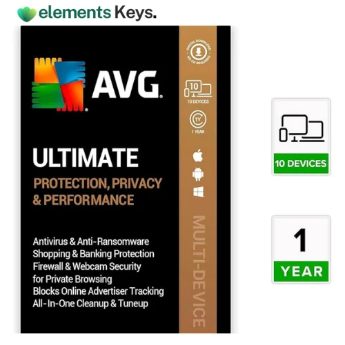 AVG Ultimate | 10 Devices 1 Year | Windows PC, Mac, Android & iOS | Includes Internet Security, Secure VPN, TuneUp & AntiTrack