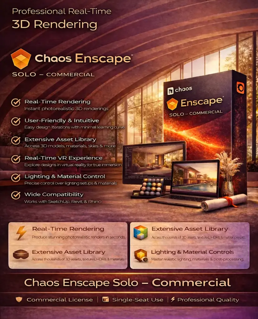 Chaos Enscape Solo (Commercial) - Real-Time Rendering and Virtual Reality | 1 Month Subscription