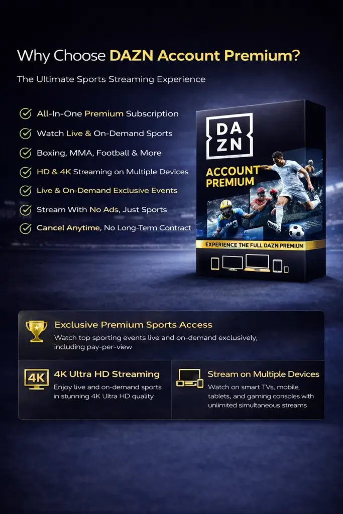 DAZN Account Premium | 2 Screen | 1 Month – Exclusive Canada Subscription