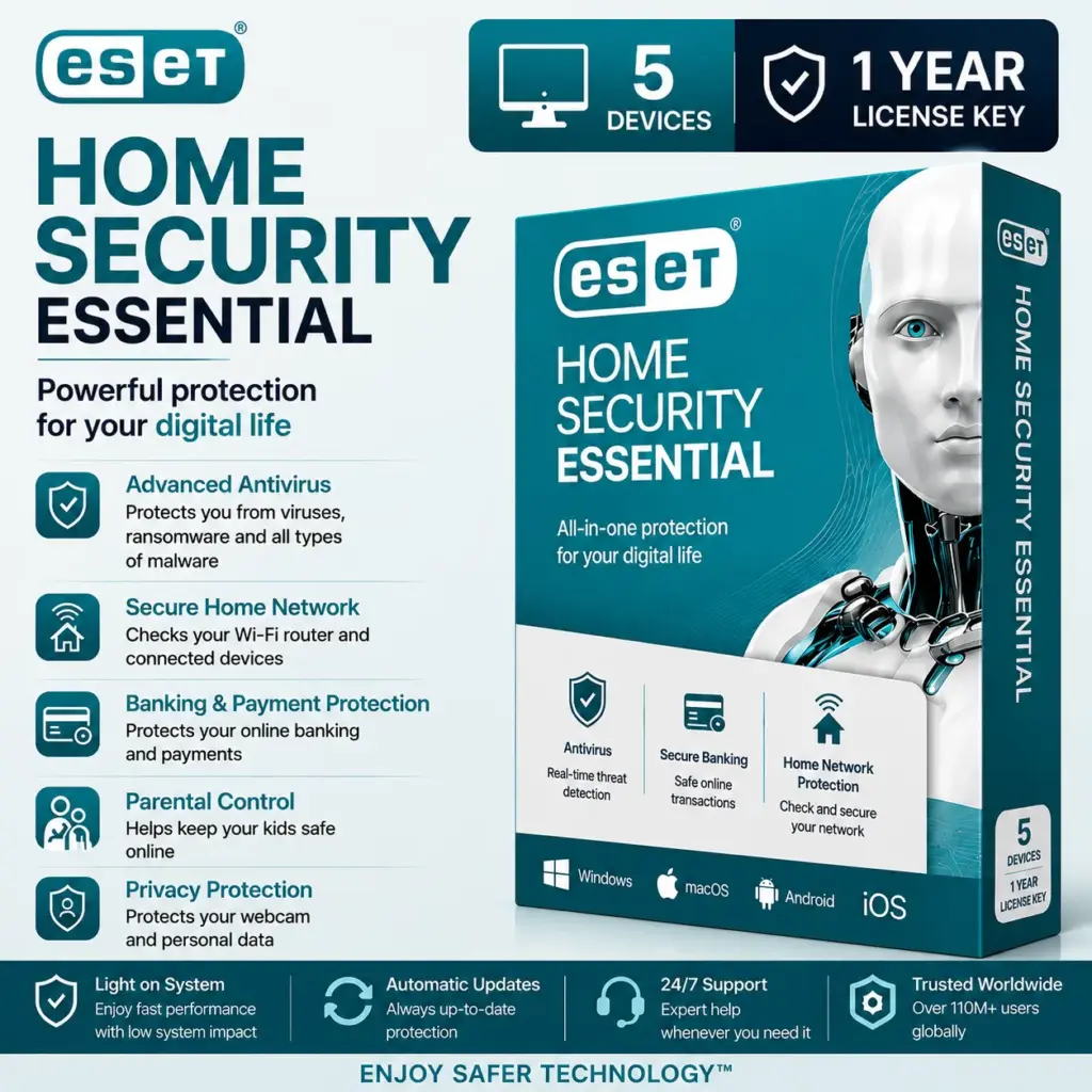 ESET Home Security Essential | 5 Device | 1 Year License Key