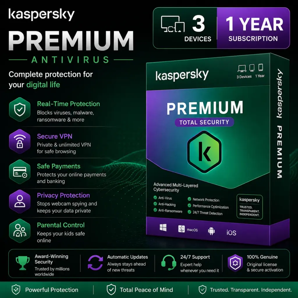 Kaspersky Premium Antivirus | Total Security | 3 Device | 1 Year Subscription