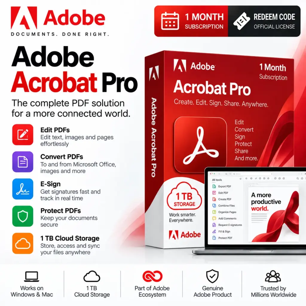 Adobe Acrobat Pro | 1TB Storage | 1 Month Redeem Code