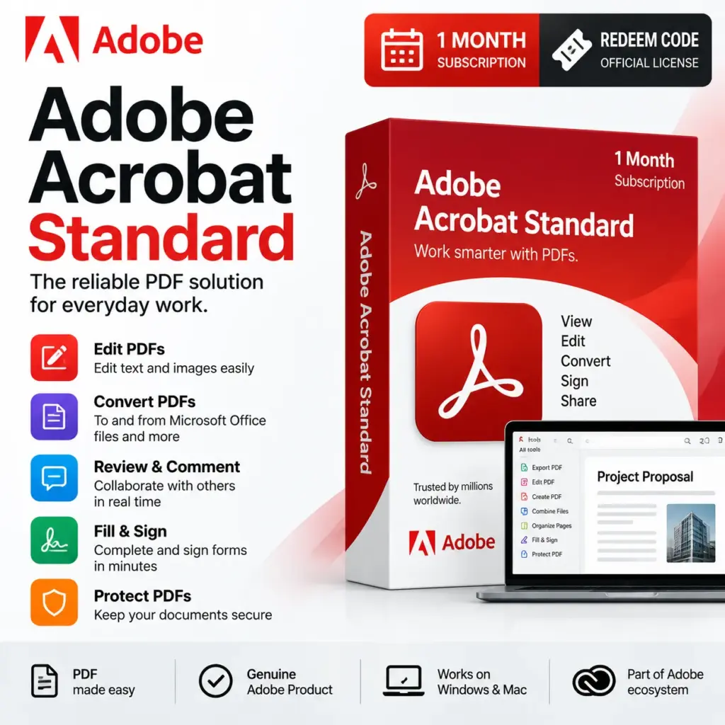 Adobe Acrobat Standard | Redeem Code | 1 Month Subscription