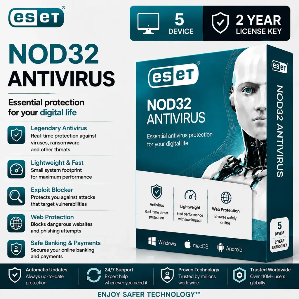 ESET NOD32 Antivirus | 5 Device | 2 Year License Key