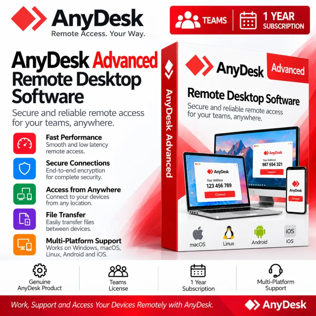 AnyDesk Advanced Remote Desktop Software | Teams | 1 Year Subscription