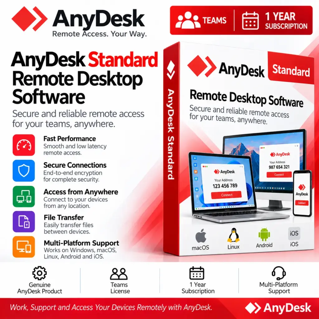 AnyDesk Standard Remote Desktop Software | Teams | 1 Year Subscription